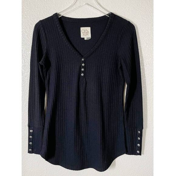 Chaser Black Long Sleeve Waffle Thermal Tunic Sweater Top Small - Picture 11 of 11